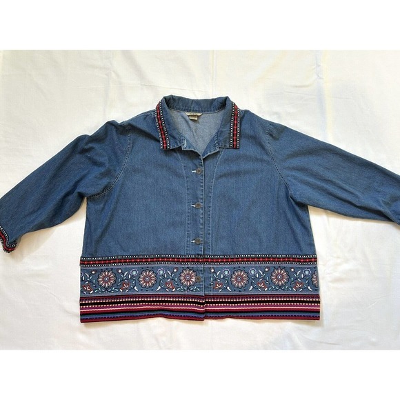 Vintage Teddi Woman Embroidered Denim Shirt Jacket 4x 26WP Button Up Shacket‎ - Picture 3 of 16